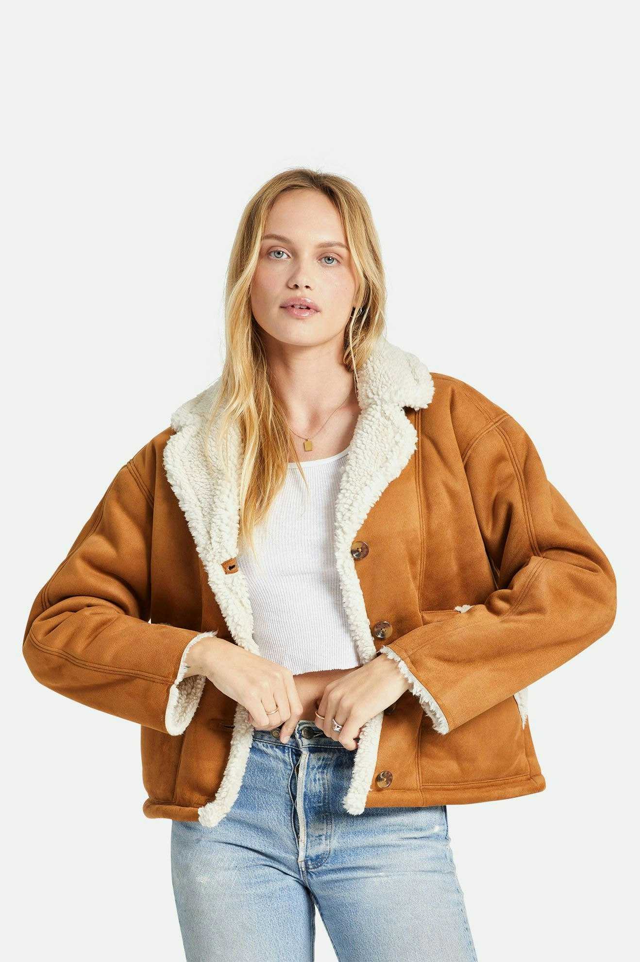 Reserve Women's Vegan Shearling Jacket - Caramel - Image 4